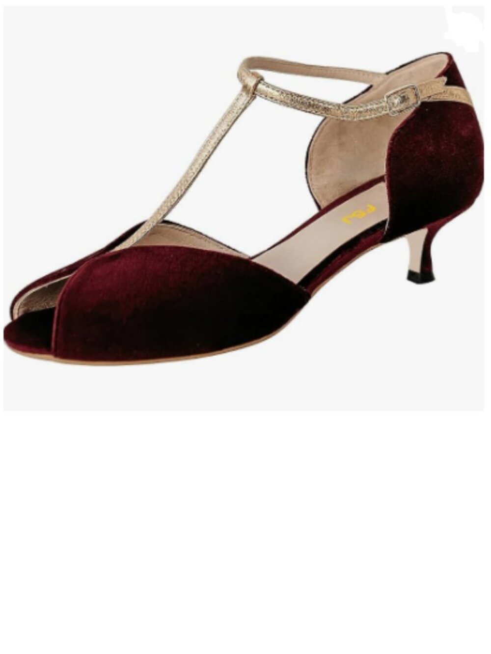 FSJ Wine Kitten Heel D'Orsay Dress Pumps T-Strap Petal Peep Toe Ankle Strap Shoe